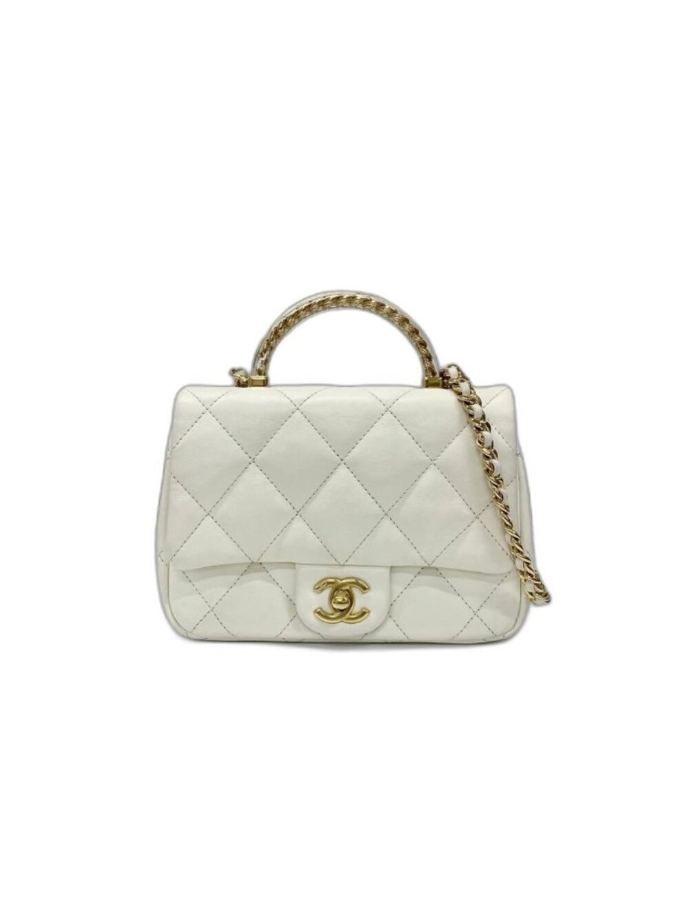 Chanel CC Logo Quilted Top Handle 2-Way Handbag